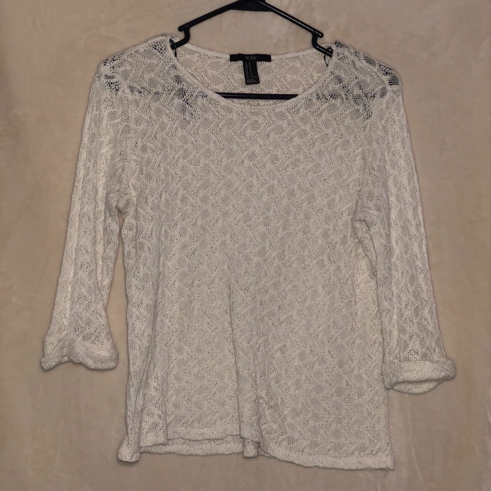 White Crochetted Long Sleeved Shirt